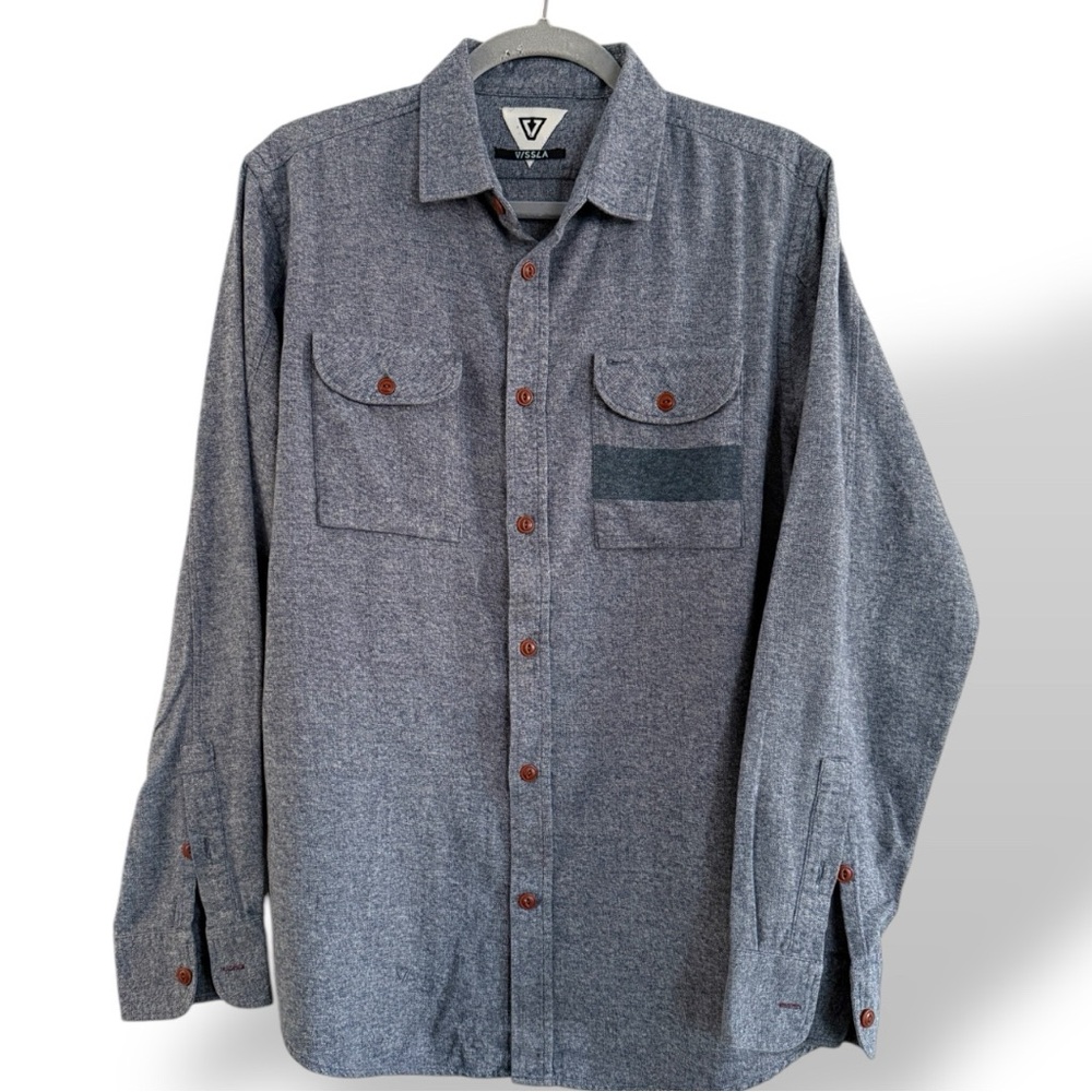 VISSLA Go To Shirt Blue With Gray Stripe Size Large Soft Brushed Flannel